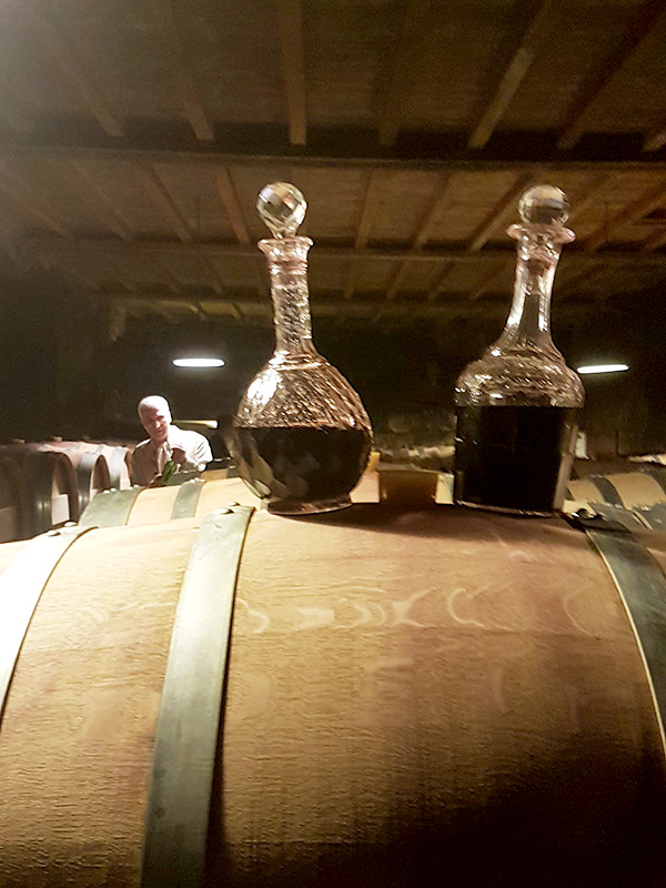 Francois Mitjavile and some samples of 2017 Tertre Roteboeuf ready to be tasted